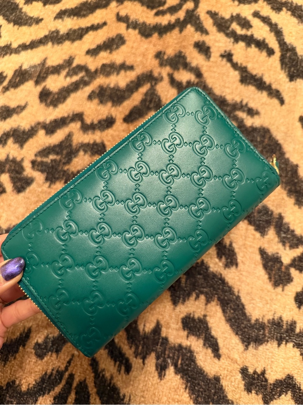 Gucci Guccissima Teal Green Leather Zip Around Wallet PRISTINE with COA! - Picture 1 of 7